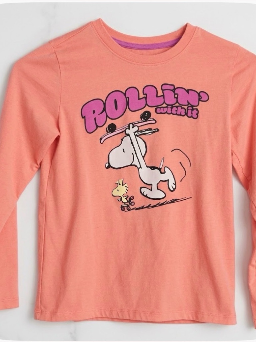 EPIC THREADS Snoopy Long Sleeve Tee, Girls M (10/12), Peach Pink
